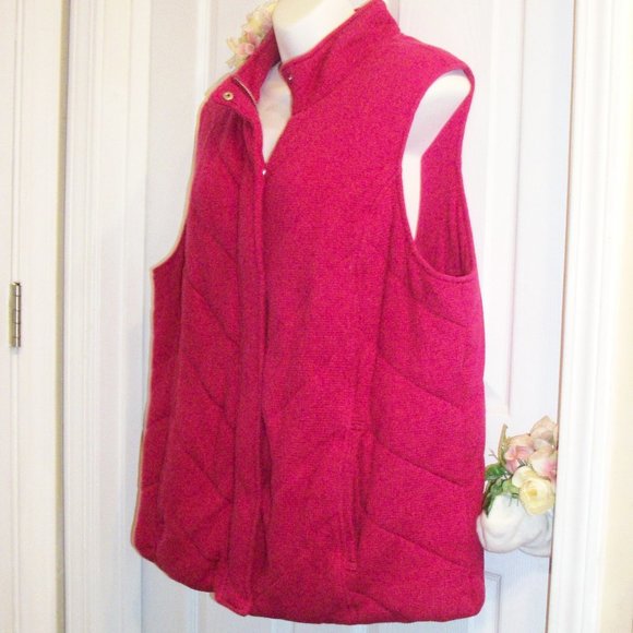 JONES NEW YORK Sport 1X Hot Pink Full Zip Vest Insulated Soft Waffleweave Fabric - Picture 2 of 8